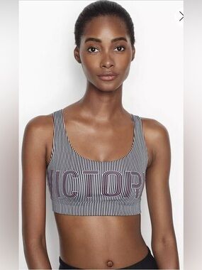 PINK Victoria’s Secret Striped Sports Bra Black White Logo XS